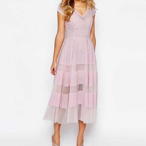 pink midi lace dress